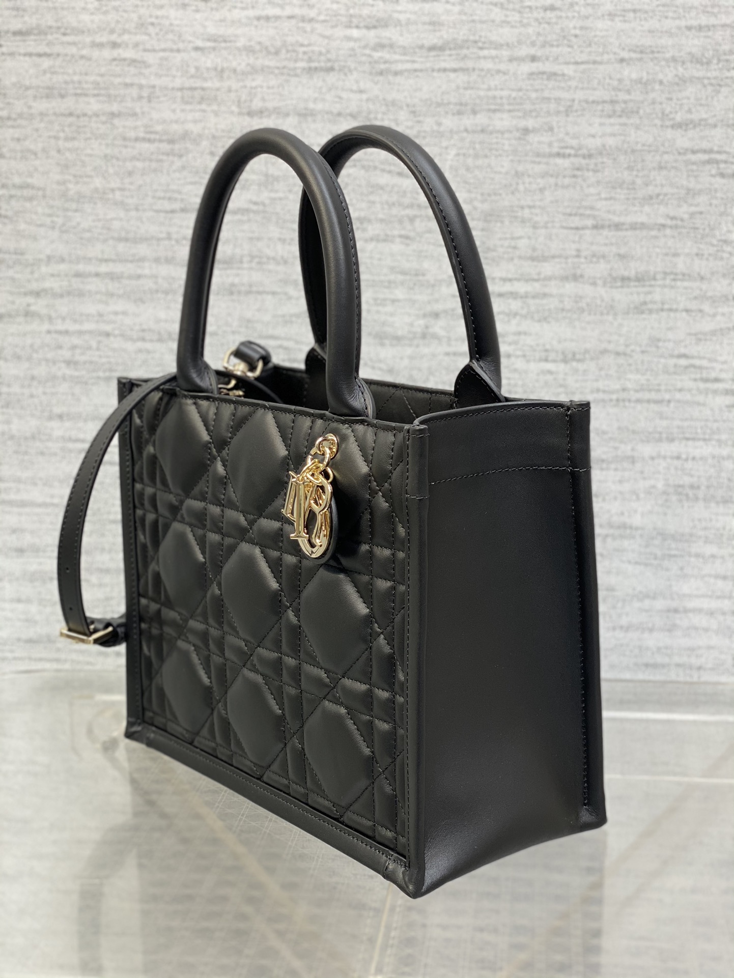 Small Dior Book Tote Bag Black Macrocannage Calfskin 